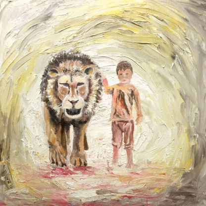 Obraz Lev a chlapec - Cyklus vnitřní síla - Tento již není k dispozici, maluji na přání