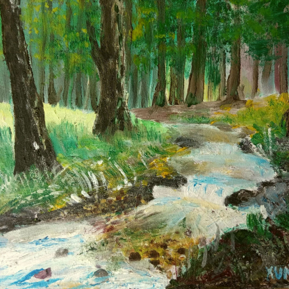 Malý obraz Zurčící potok v lese